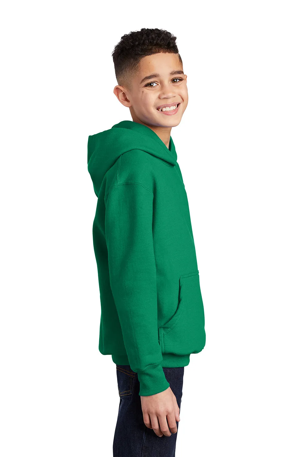 Port & Company Youth Core Pill Resistant Fleece Hooded Sweatshirt Hoodie w/ Pouch Pocket - Kelly Green