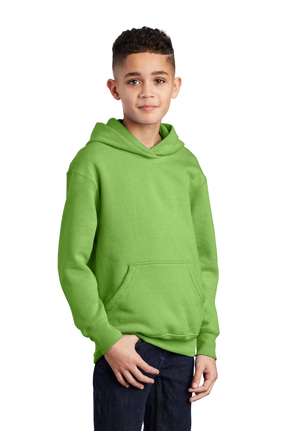 Port & Company Youth Core Pill Resistant Fleece Hooded Sweatshirt Hoodie w/ Pouch Pocket - Lime Green