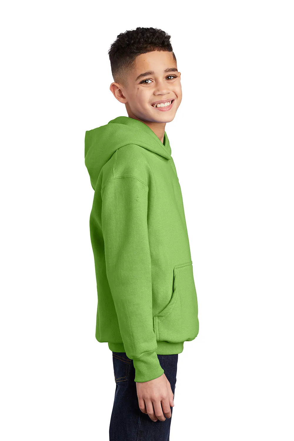 Port & Company Youth Core Pill Resistant Fleece Hooded Sweatshirt Hoodie w/ Pouch Pocket - Lime Green