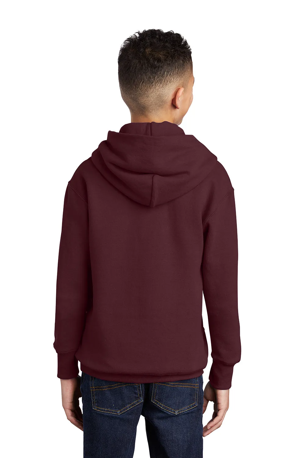 Port & Company Youth Core Pill Resistant Fleece Hooded Sweatshirt Hoodie w/ Pouch Pocket - Maroon
