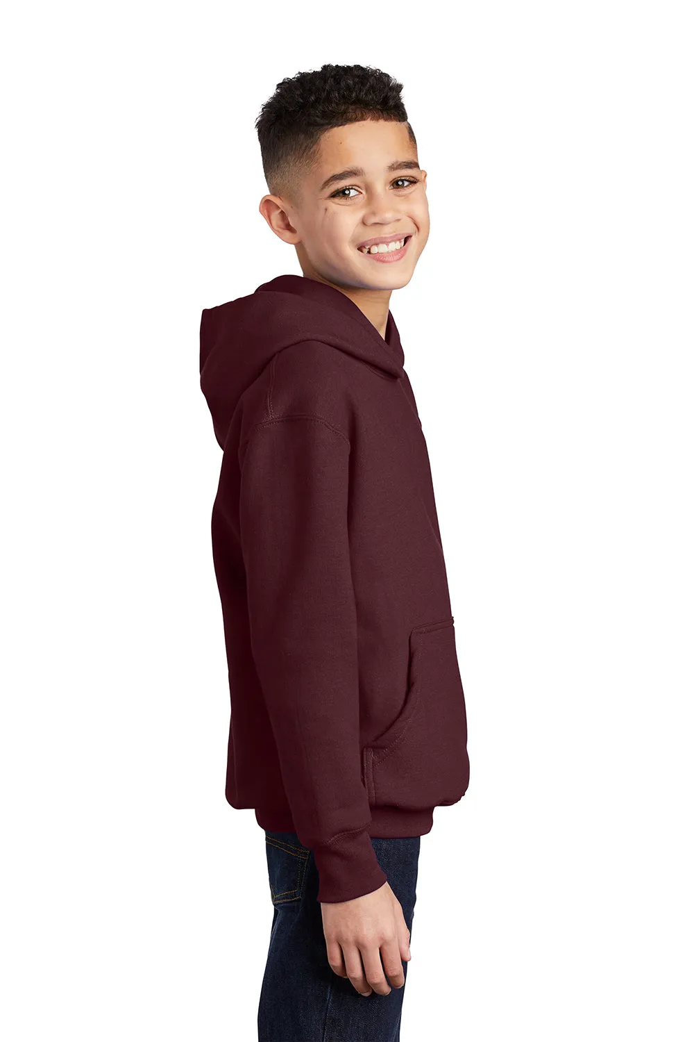 Port & Company Youth Core Pill Resistant Fleece Hooded Sweatshirt Hoodie w/ Pouch Pocket - Maroon