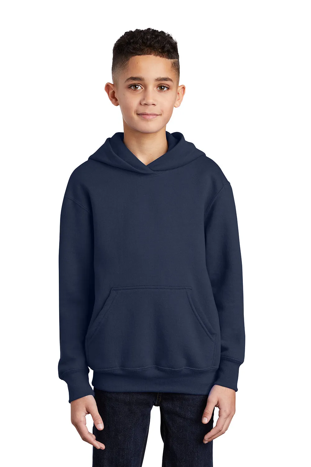 Port & Company Youth Core Pill Resistant Fleece Hooded Sweatshirt Hoodie w/ Pouch Pocket - Navy Blue