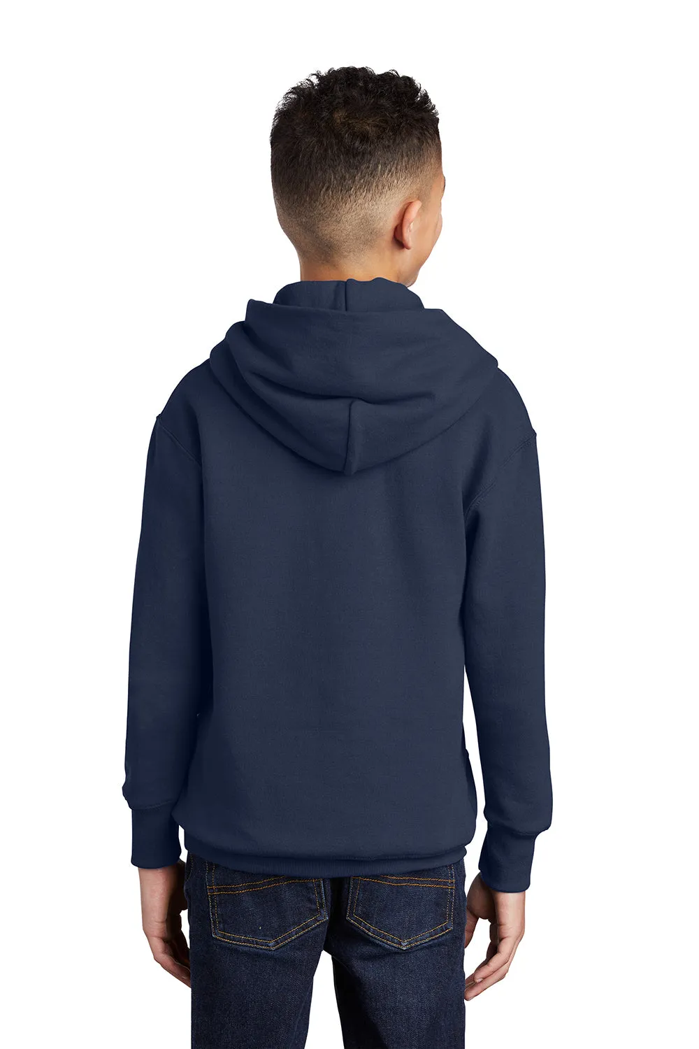 Port & Company Youth Core Pill Resistant Fleece Hooded Sweatshirt Hoodie w/ Pouch Pocket - Navy Blue