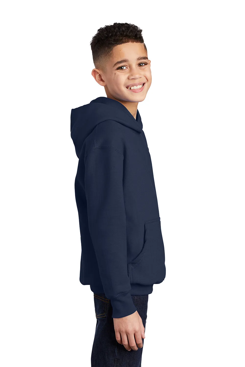 Port & Company Youth Core Pill Resistant Fleece Hooded Sweatshirt Hoodie w/ Pouch Pocket - Navy Blue