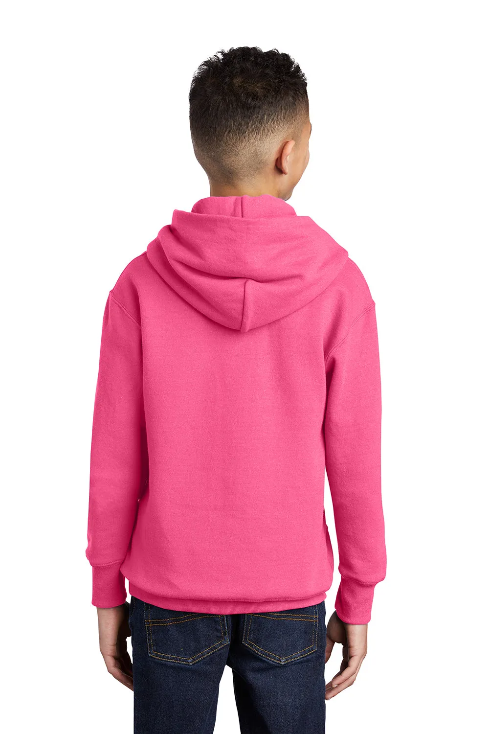 Port & Company Youth Core Pill Resistant Fleece Hooded Sweatshirt Hoodie w/ Pouch Pocket - Neon Pink