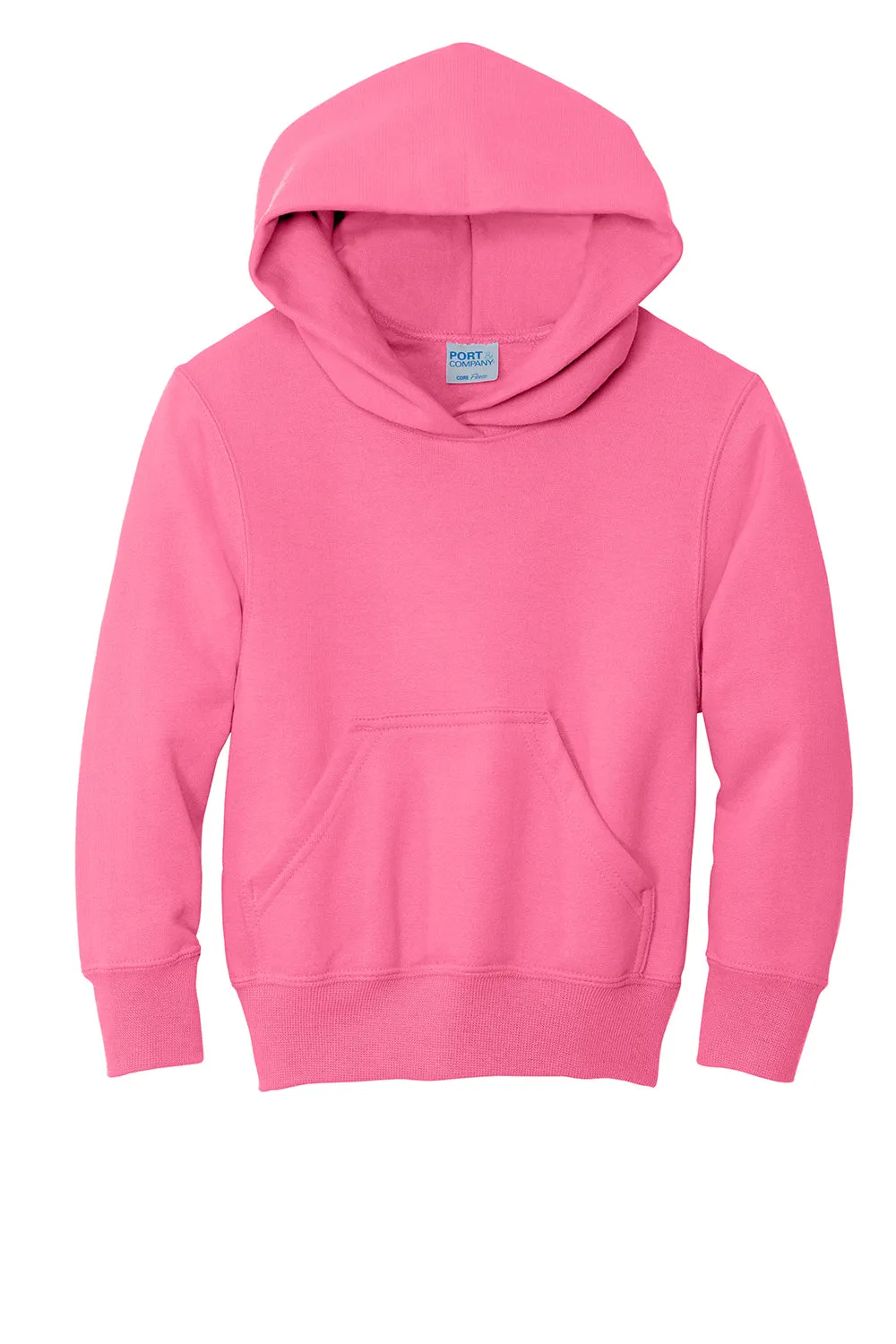 Port & Company Youth Core Pill Resistant Fleece Hooded Sweatshirt Hoodie w/ Pouch Pocket - Neon Pink