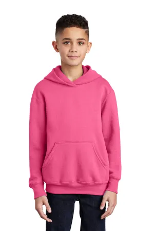 Port & Company Youth Core Pill Resistant Fleece Hooded Sweatshirt Hoodie w/ Pouch Pocket - Neon Pink
