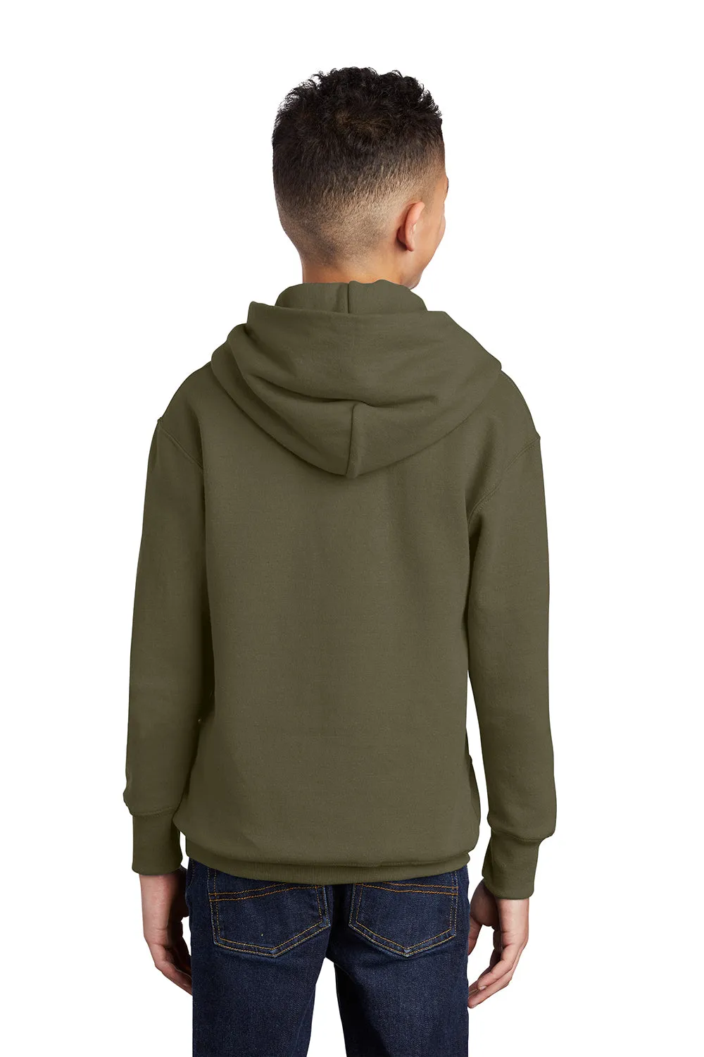 Port & Company Youth Core Pill Resistant Fleece Hooded Sweatshirt Hoodie w/ Pouch Pocket - Olive Drab Green