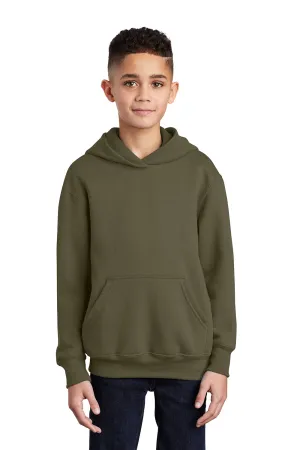 Port & Company Youth Core Pill Resistant Fleece Hooded Sweatshirt Hoodie w/ Pouch Pocket - Olive Drab Green