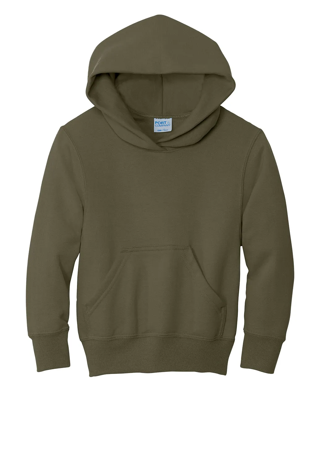 Port & Company Youth Core Pill Resistant Fleece Hooded Sweatshirt Hoodie w/ Pouch Pocket - Olive Drab Green
