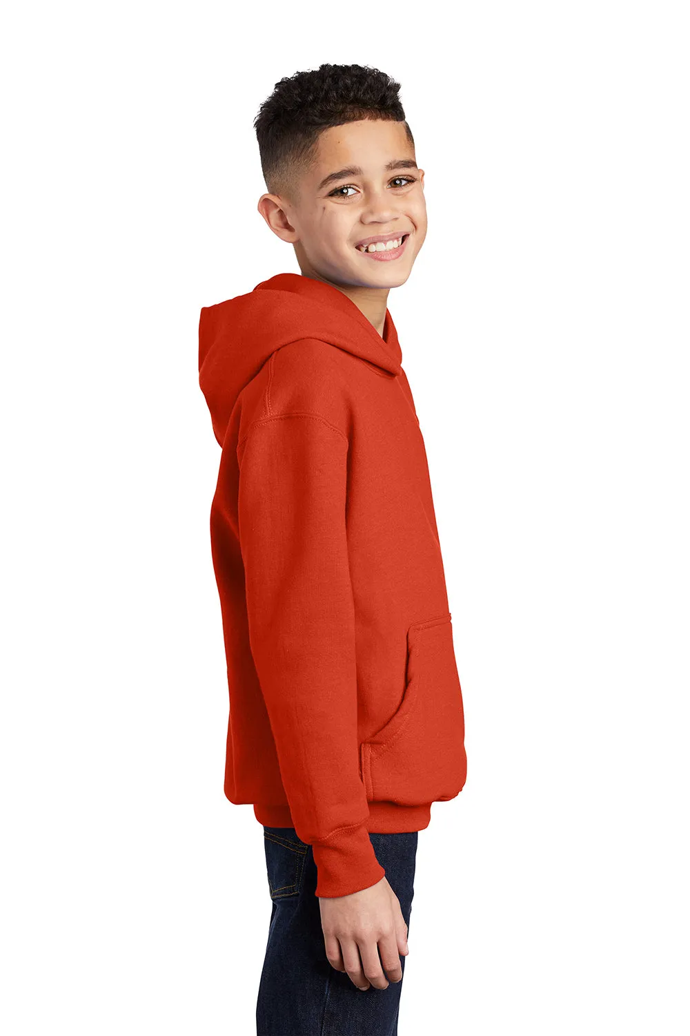 Port & Company Youth Core Pill Resistant Fleece Hooded Sweatshirt Hoodie w/ Pouch Pocket - Orange
