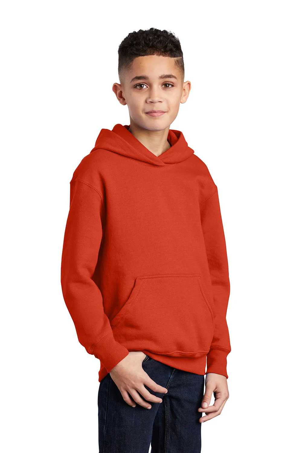 Port & Company Youth Core Pill Resistant Fleece Hooded Sweatshirt Hoodie w/ Pouch Pocket - Orange