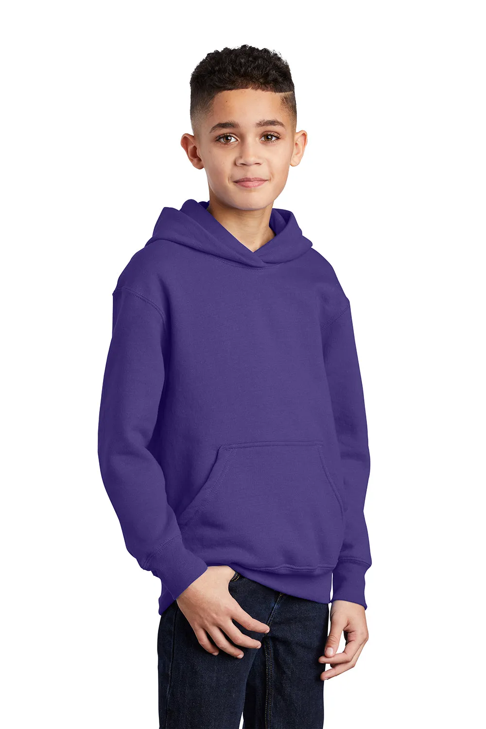 Port & Company Youth Core Pill Resistant Fleece Hooded Sweatshirt Hoodie w/ Pouch Pocket - Purple