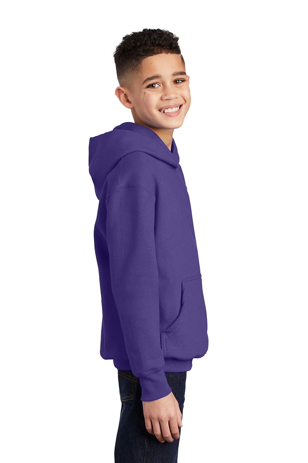 Port & Company Youth Core Pill Resistant Fleece Hooded Sweatshirt Hoodie w/ Pouch Pocket - Purple
