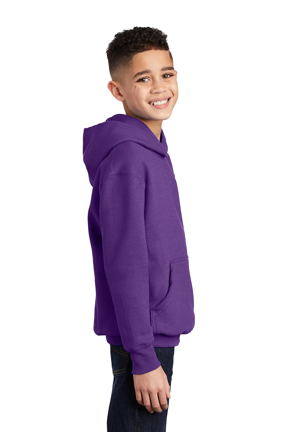 Port & Company Youth Core Pill Resistant Fleece Hooded Sweatshirt Hoodie w/ Pouch Pocket - Team Purple