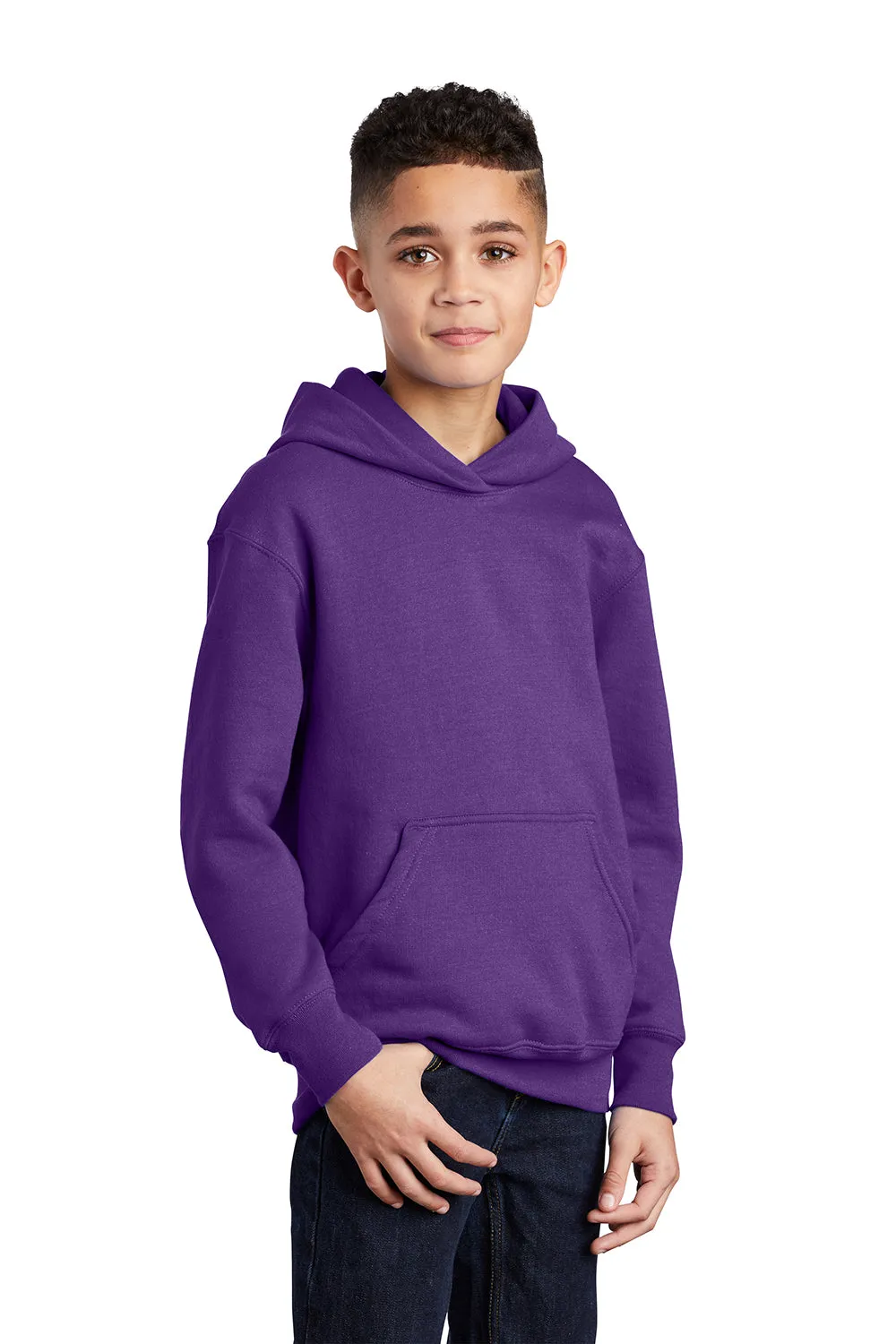 Port & Company Youth Core Pill Resistant Fleece Hooded Sweatshirt Hoodie w/ Pouch Pocket - Team Purple