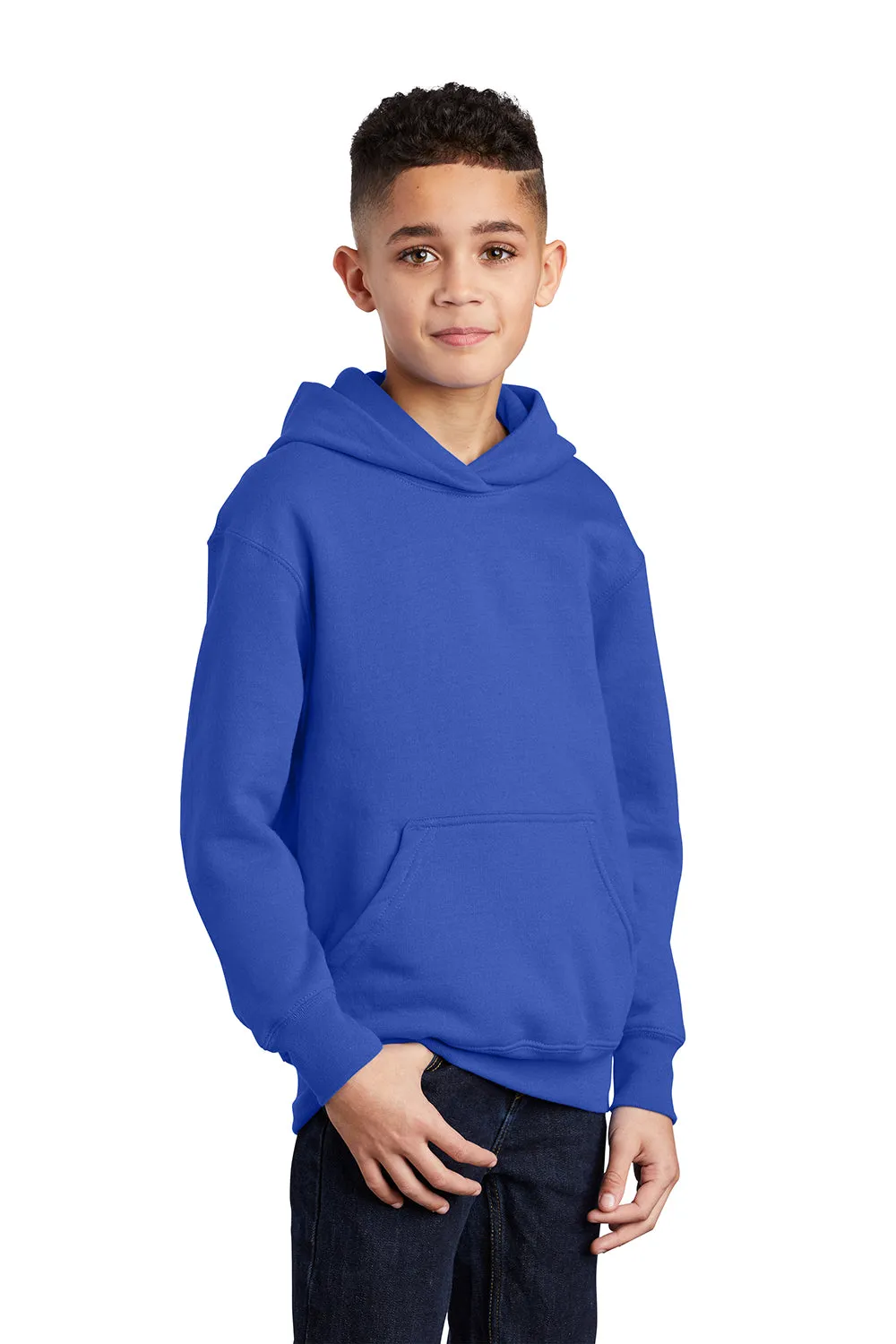 Port & Company Youth Core Pill Resistant Fleece Hooded Sweatshirt Hoodie w/ Pouch Pocket - True Royal Blue