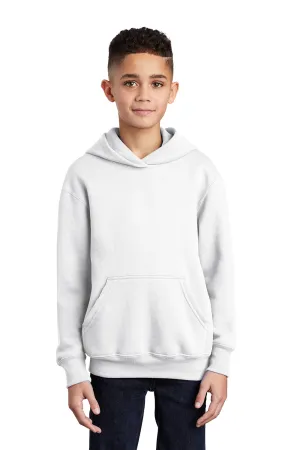 Port & Company Youth Core Pill Resistant Fleece Hooded Sweatshirt Hoodie w/ Pouch Pocket - White