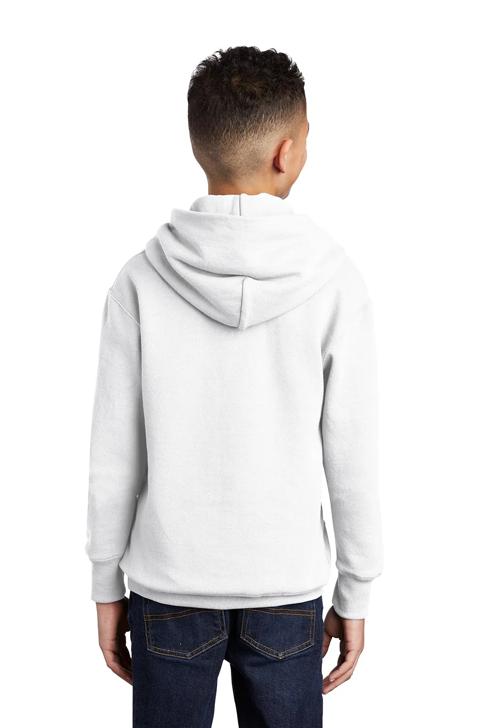 Port & Company Youth Core Pill Resistant Fleece Hooded Sweatshirt Hoodie w/ Pouch Pocket - White