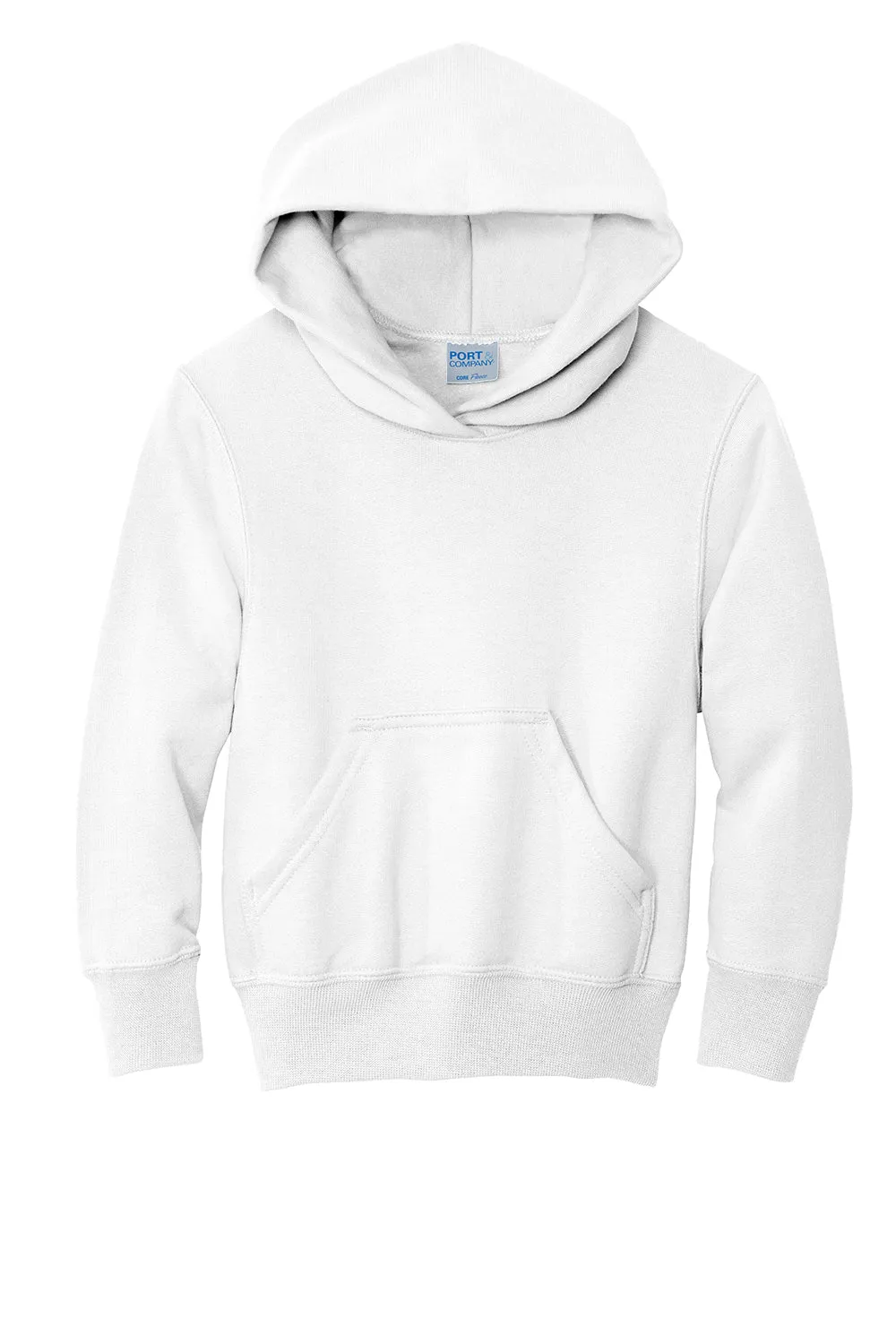 Port & Company Youth Core Pill Resistant Fleece Hooded Sweatshirt Hoodie w/ Pouch Pocket - White