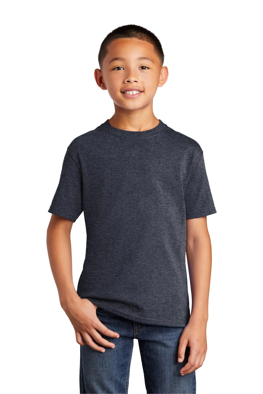 Port & Company Youth Core Short Sleeve Crewneck T-Shirt - Heather Navy Blue