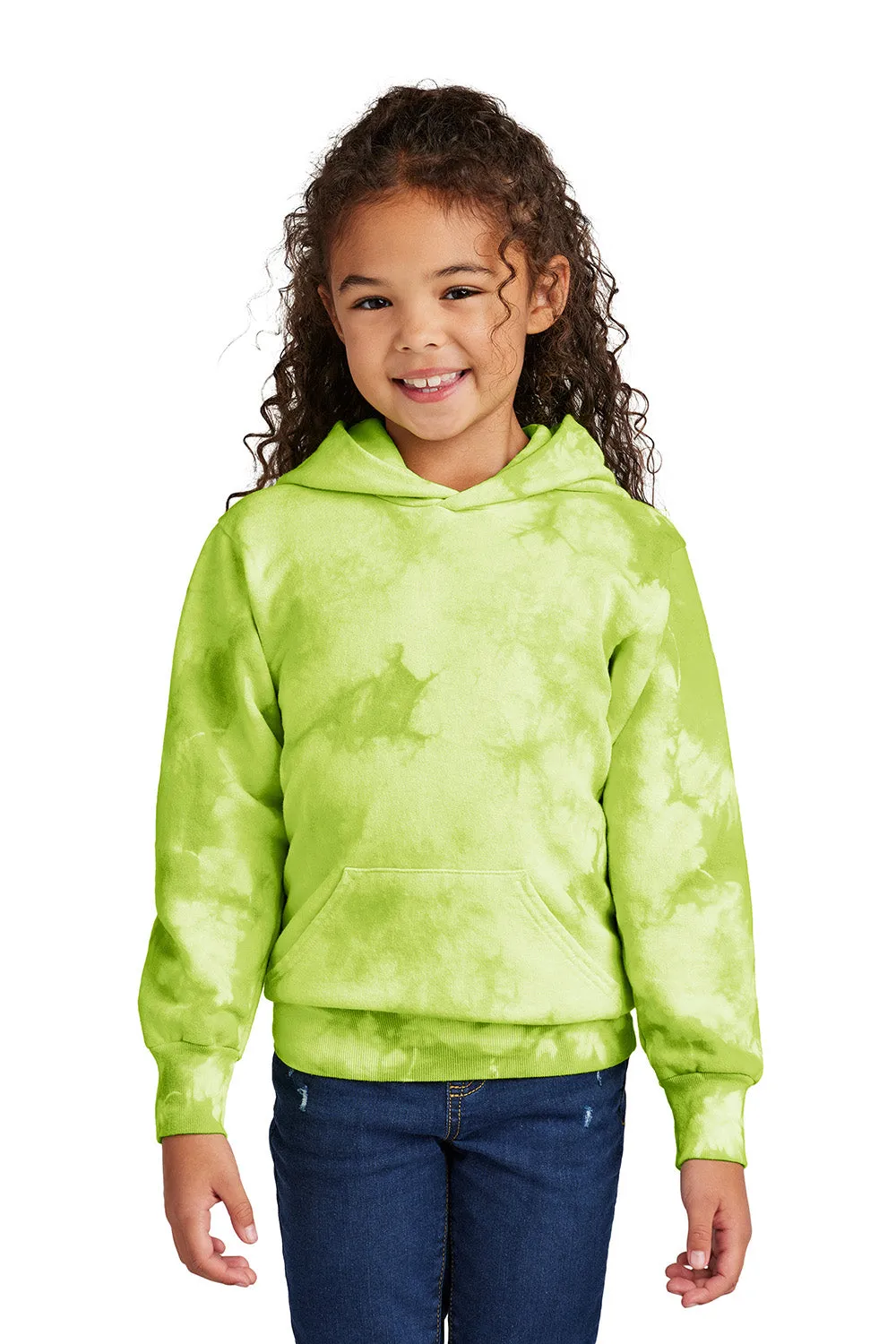 Port & Company Youth Crystal Tie-Dye Hooded Sweatshirt Hoodie w/ Pouch Pocket - Lemon Lime