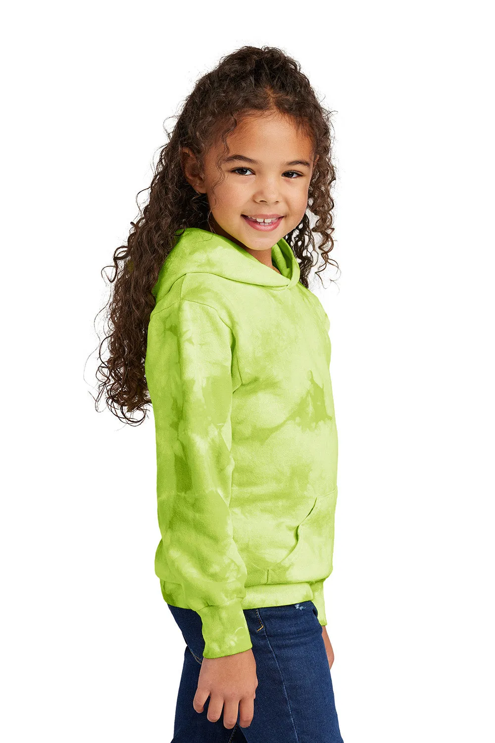 Port & Company Youth Crystal Tie-Dye Hooded Sweatshirt Hoodie w/ Pouch Pocket - Lemon Lime