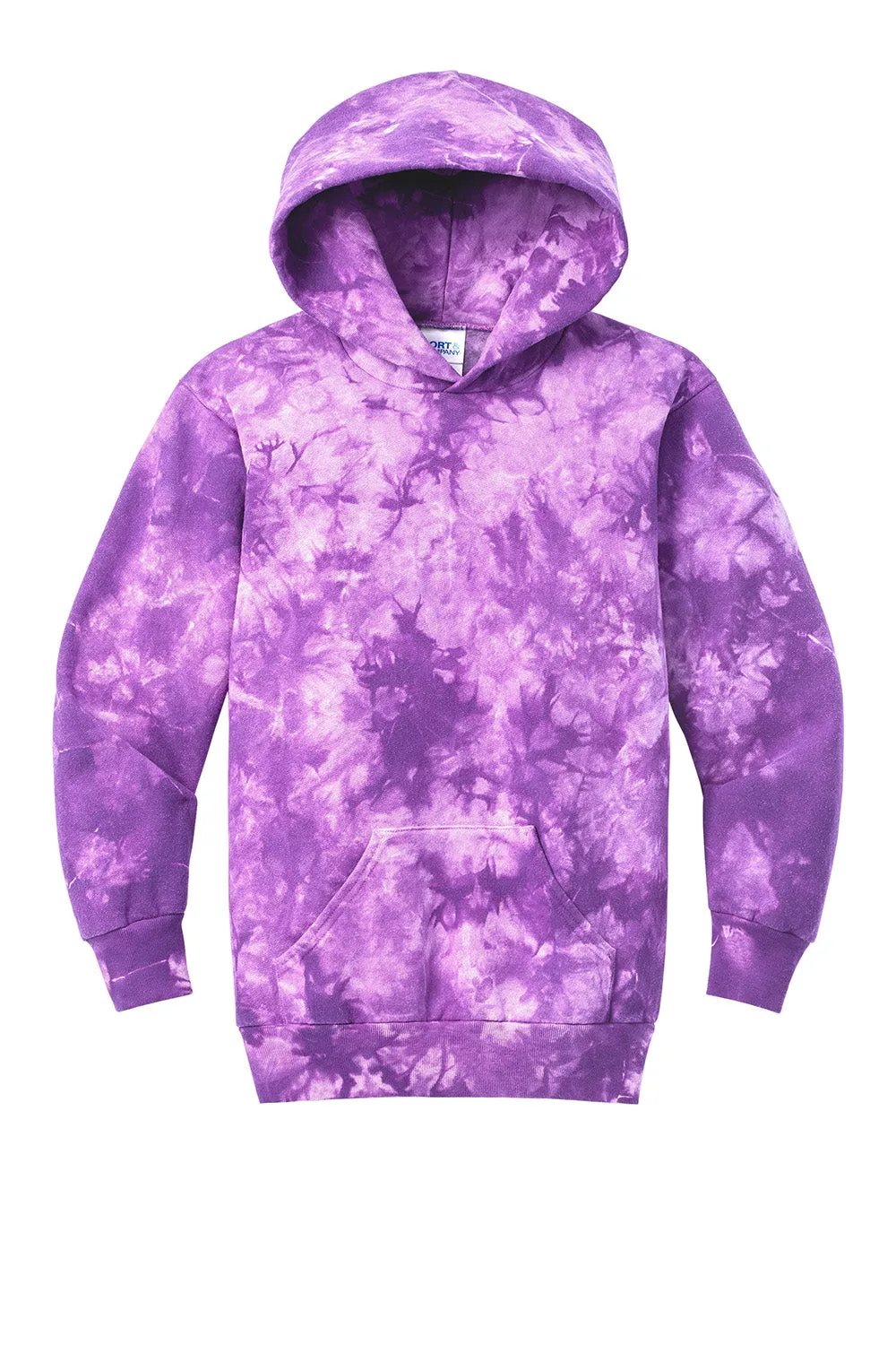 Port & Company Youth Crystal Tie-Dye Hooded Sweatshirt Hoodie w/ Pouch Pocket - Purple