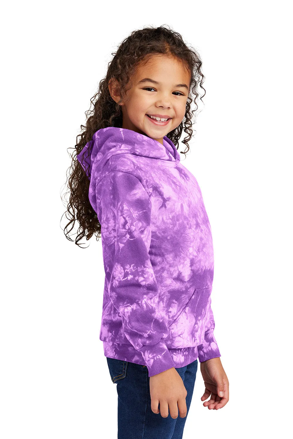 Port & Company Youth Crystal Tie-Dye Hooded Sweatshirt Hoodie w/ Pouch Pocket - Purple