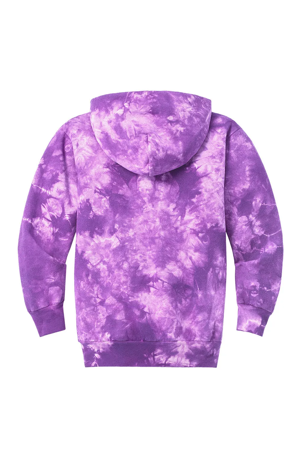 Port & Company Youth Crystal Tie-Dye Hooded Sweatshirt Hoodie w/ Pouch Pocket - Purple
