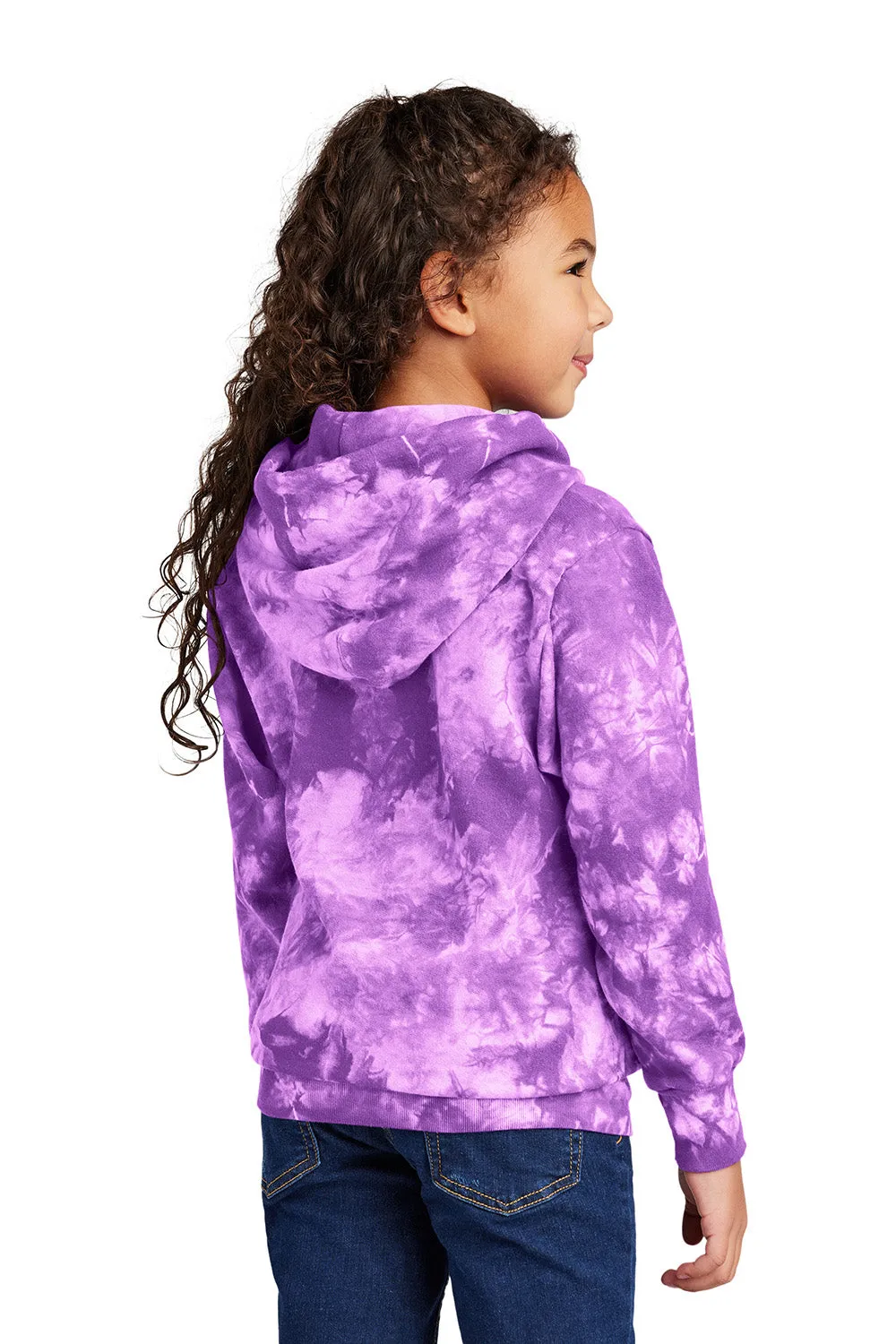 Port & Company Youth Crystal Tie-Dye Hooded Sweatshirt Hoodie w/ Pouch Pocket - Purple
