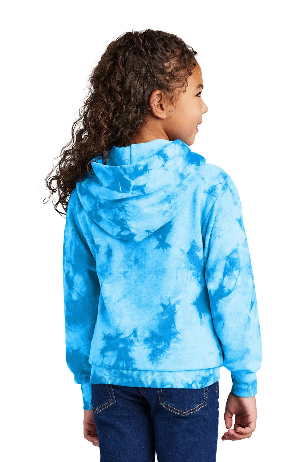 Port & Company Youth Crystal Tie-Dye Hooded Sweatshirt Hoodie w/ Pouch Pocket - Sky Blue