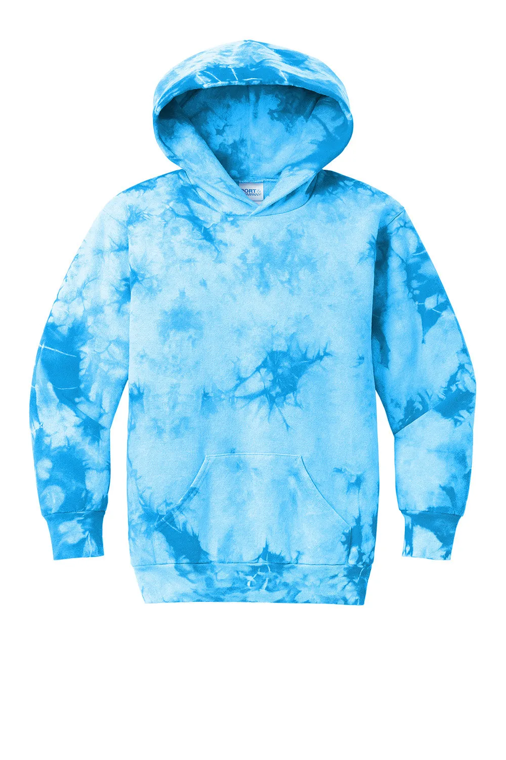 Port & Company Youth Crystal Tie-Dye Hooded Sweatshirt Hoodie w/ Pouch Pocket - Sky Blue