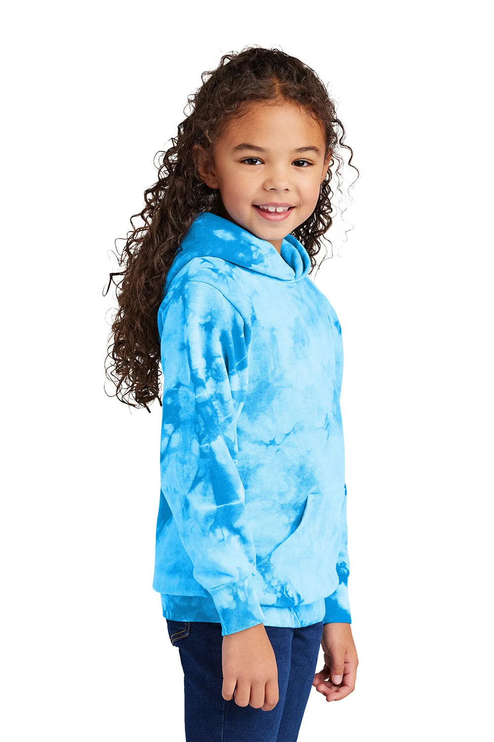 Port & Company Youth Crystal Tie-Dye Hooded Sweatshirt Hoodie w/ Pouch Pocket - Sky Blue