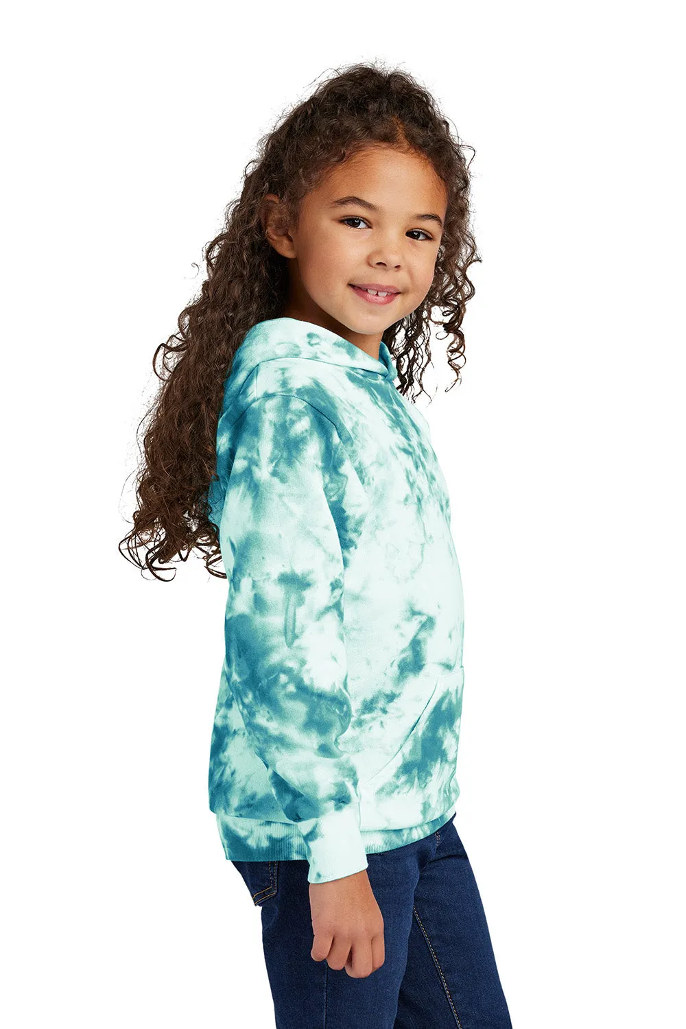 Port & Company Youth Crystal Tie-Dye Hooded Sweatshirt Hoodie w/ Pouch Pocket - Teal Green
