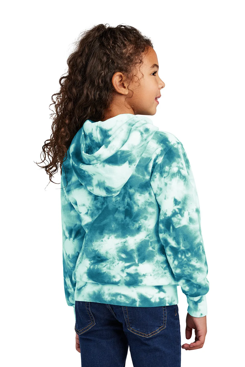 Port & Company Youth Crystal Tie-Dye Hooded Sweatshirt Hoodie w/ Pouch Pocket - Teal Green