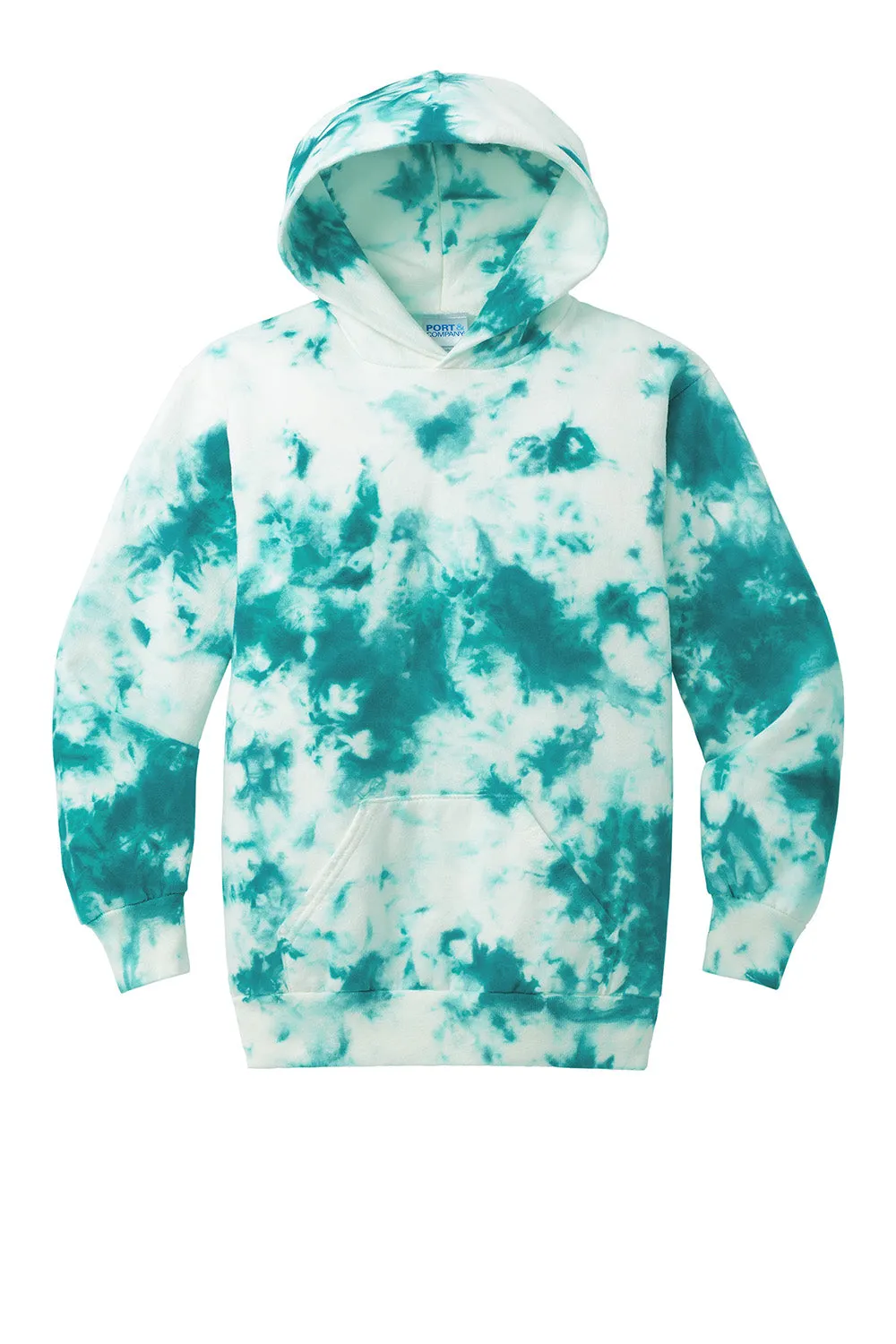 Port & Company Youth Crystal Tie-Dye Hooded Sweatshirt Hoodie w/ Pouch Pocket - Teal Green