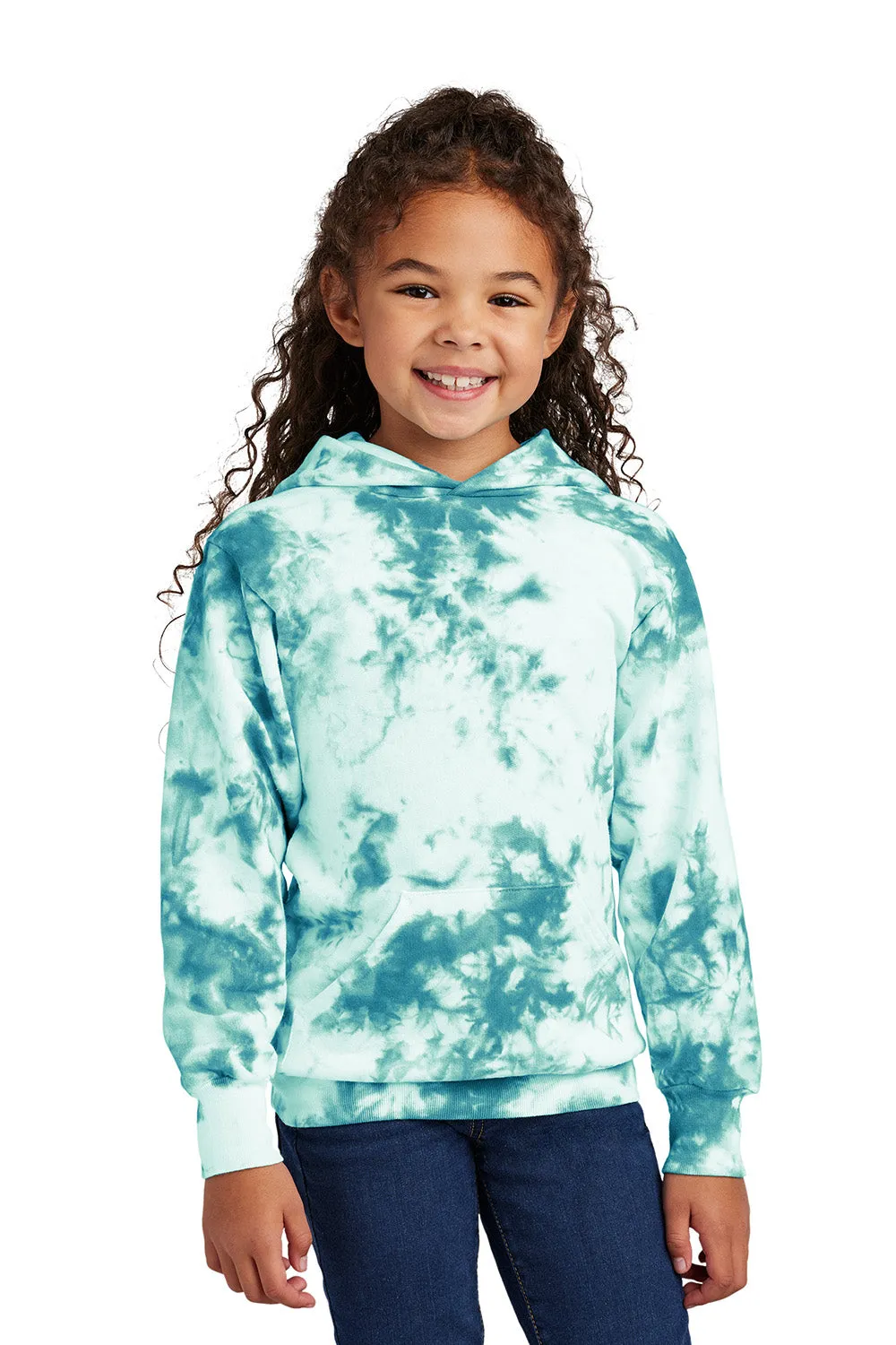 Port & Company Youth Crystal Tie-Dye Hooded Sweatshirt Hoodie w/ Pouch Pocket - Teal Green