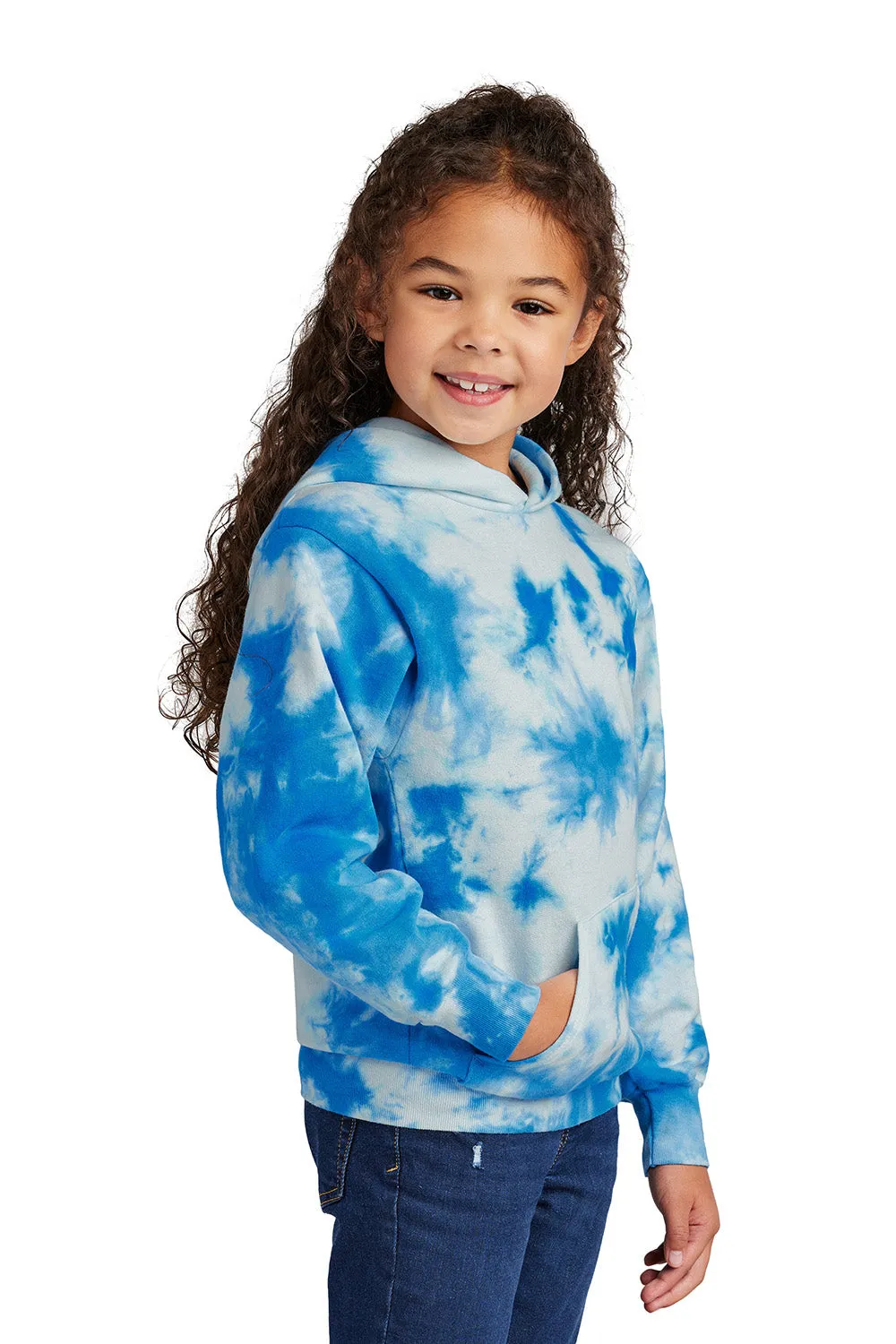 Port & Company Youth Crystal Tie-Dye Hooded Sweatshirt Hoodie w/ Pouch Pocket - True Royal Blue
