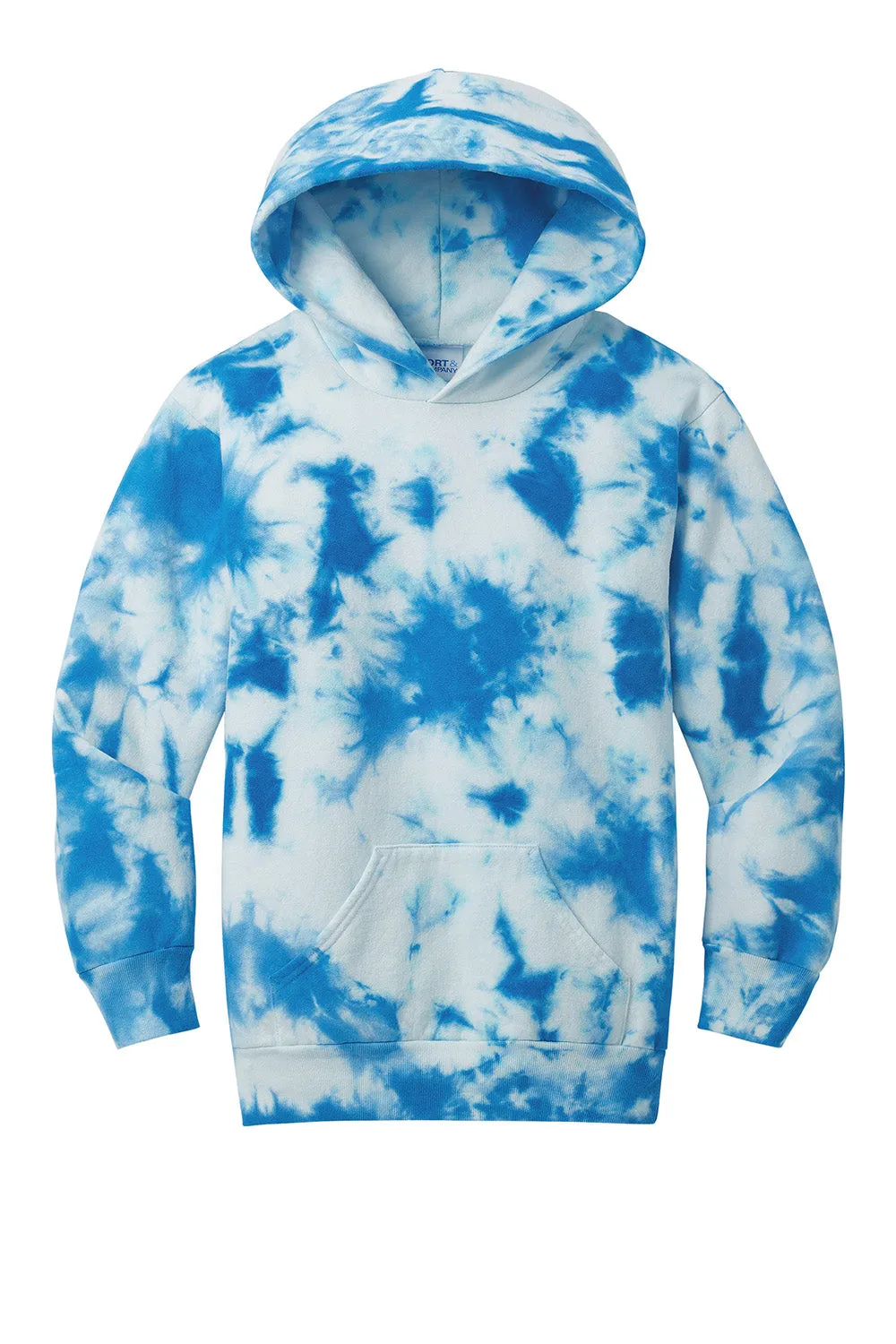 Port & Company Youth Crystal Tie-Dye Hooded Sweatshirt Hoodie w/ Pouch Pocket - True Royal Blue