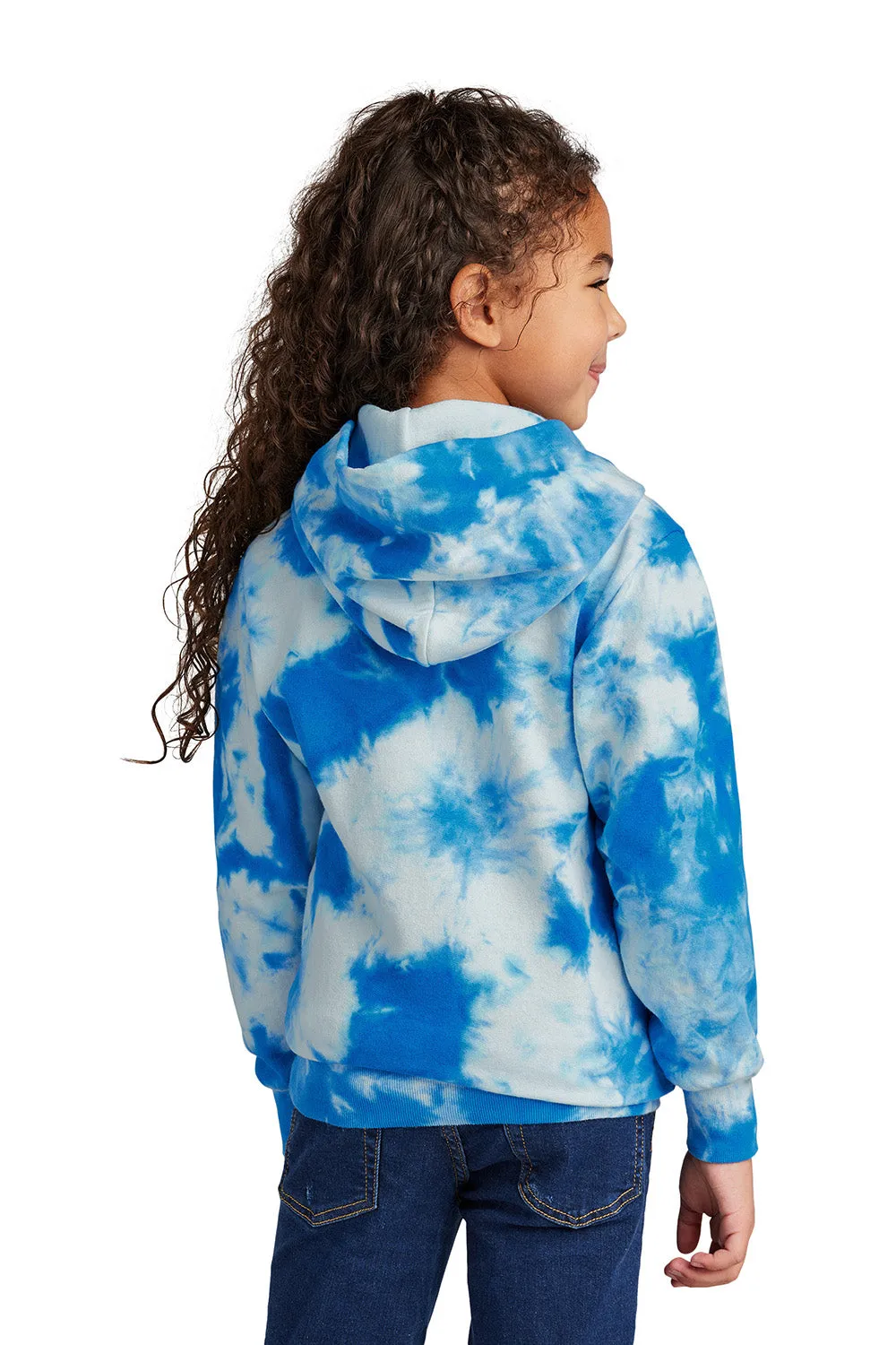 Port & Company Youth Crystal Tie-Dye Hooded Sweatshirt Hoodie w/ Pouch Pocket - True Royal Blue