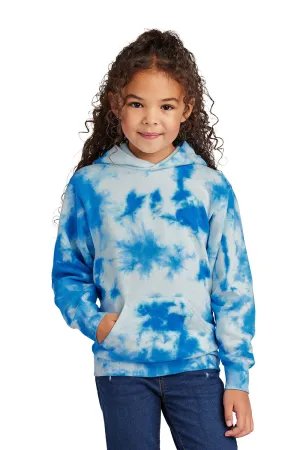 Port & Company Youth Crystal Tie-Dye Hooded Sweatshirt Hoodie w/ Pouch Pocket - True Royal Blue