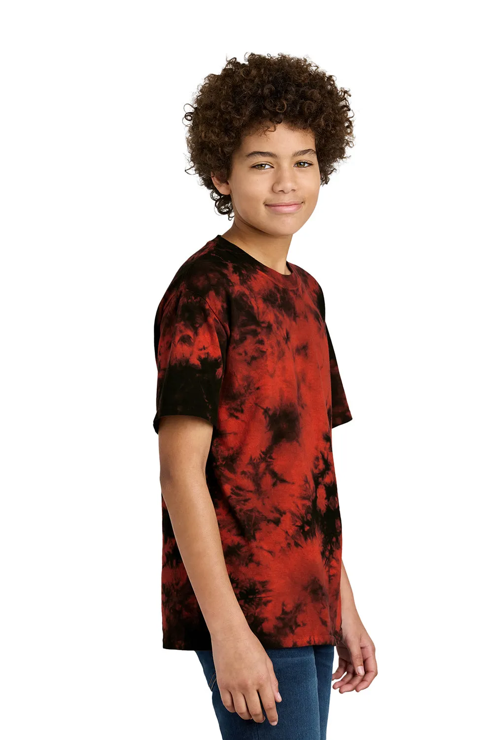 Port & Company Youth Crystal Tie-Dye Short Sleeve Crewneck T-Shirt - Black/Red