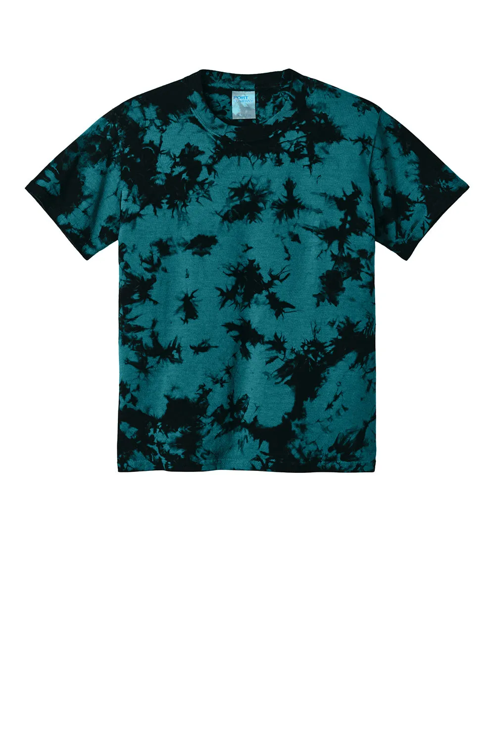 Port & Company Youth Crystal Tie-Dye Short Sleeve Crewneck T-Shirt - Black/Teal