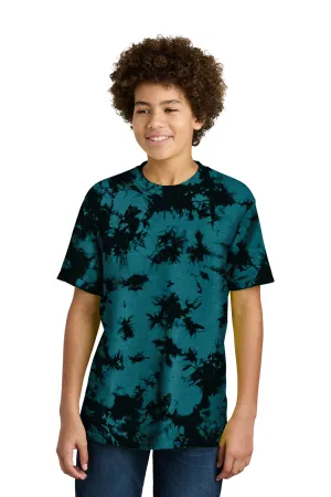 Port & Company Youth Crystal Tie-Dye Short Sleeve Crewneck T-Shirt - Black/Teal