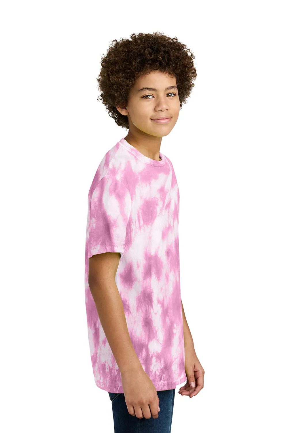Port & Company Youth Crystal Tie-Dye Short Sleeve Crewneck T-Shirt - Bright Pink