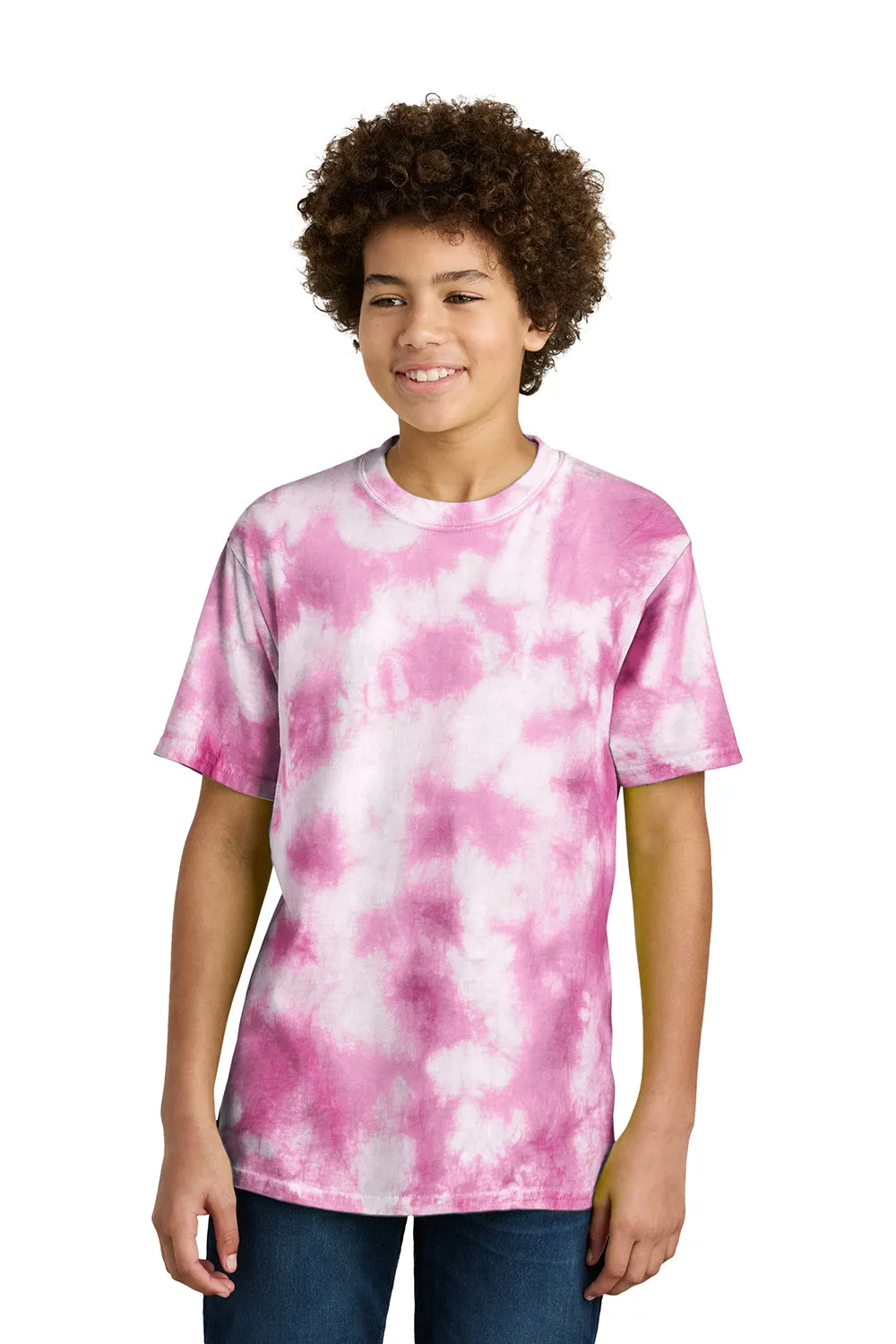 Port & Company Youth Crystal Tie-Dye Short Sleeve Crewneck T-Shirt - Bright Pink