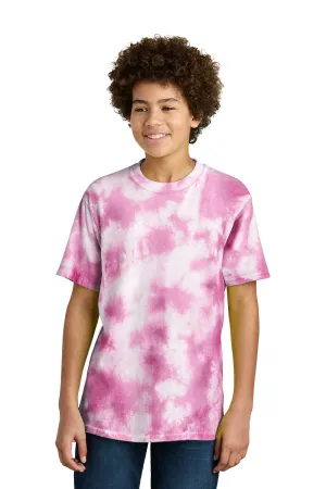 Port & Company Youth Crystal Tie-Dye Short Sleeve Crewneck T-Shirt - Bright Pink