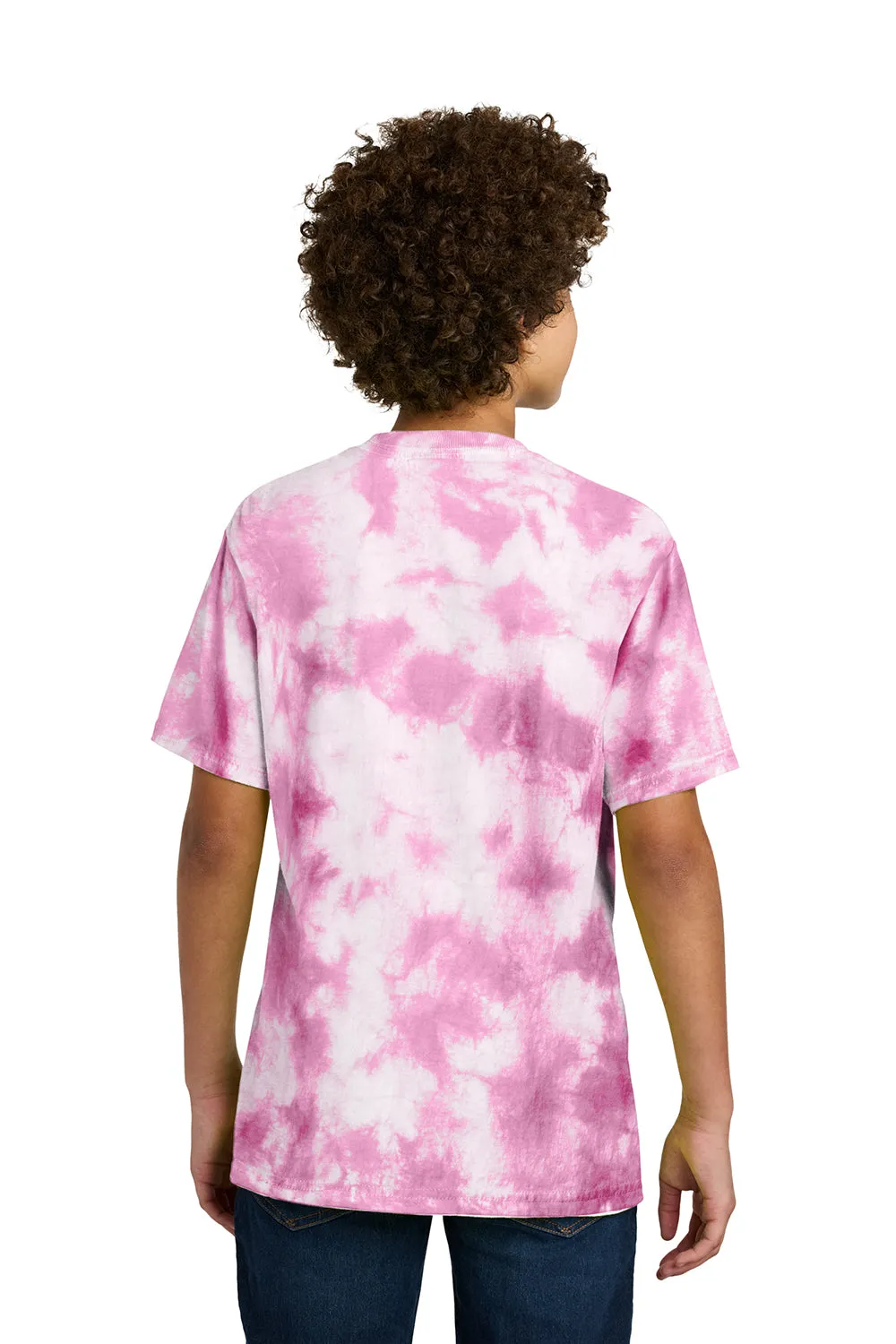 Port & Company Youth Crystal Tie-Dye Short Sleeve Crewneck T-Shirt - Bright Pink