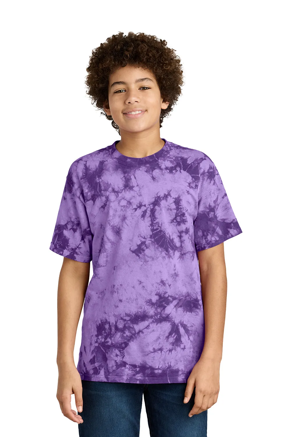 Port & Company Youth Crystal Tie-Dye Short Sleeve Crewneck T-Shirt - Purple